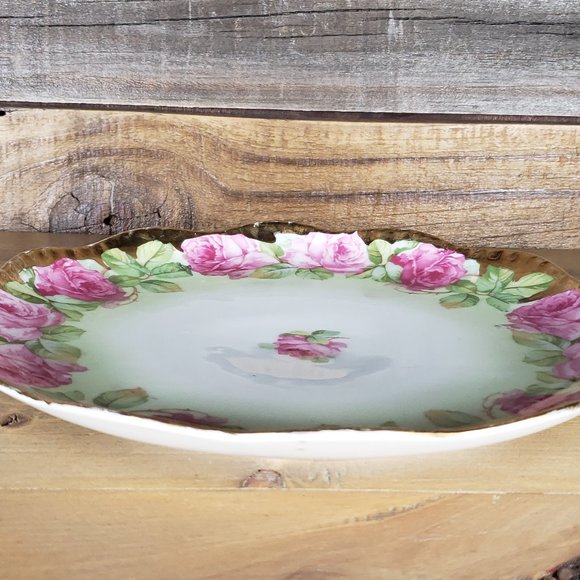 Vintage Wheelock China Plate Austria Decorative Roses Gold Trim Distressed - Picture 13 of 14